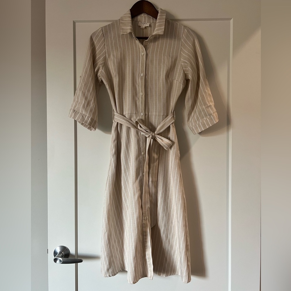 🤍Cream/White Stripe Button-Up Shirt Dress (Size S)